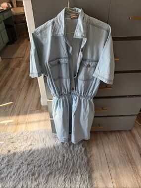 Erika Light Wash Denim Short-Sleeve Romper